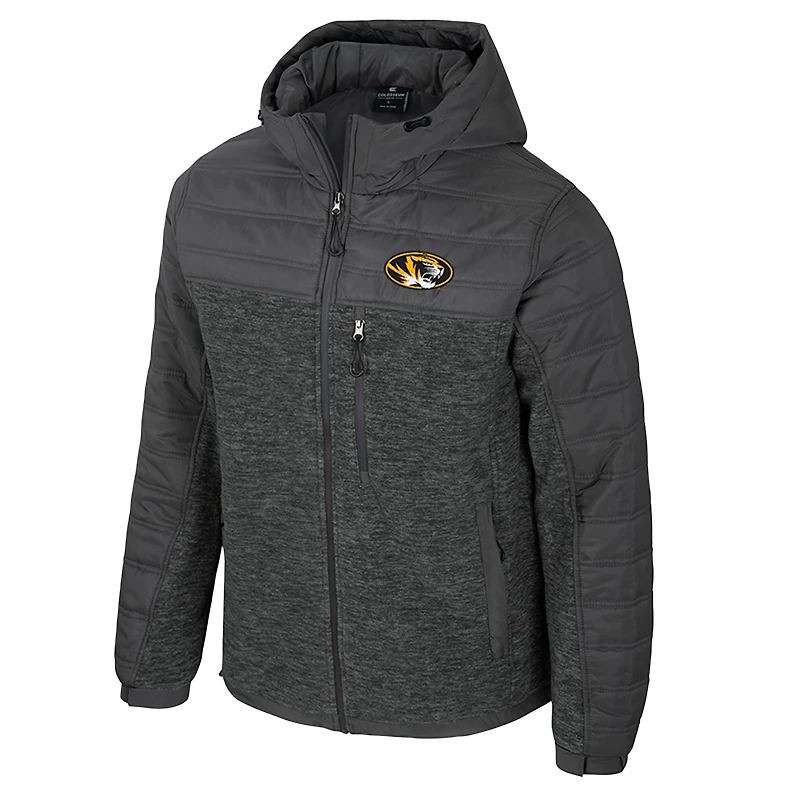 Men's Colosseum Charcoal Missouri Tigers Nightman Full-Zip Hoodie Puffer Jacket