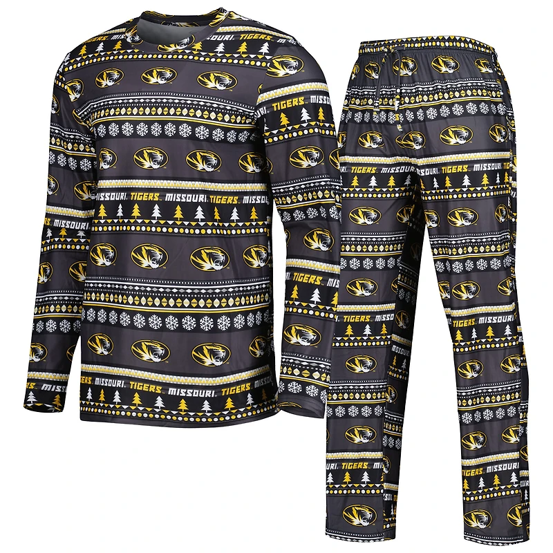 Ensemble de nuit Concepts Sport noir pour homme, haut à manches longues pivotant et pantalon Missouri Tigers