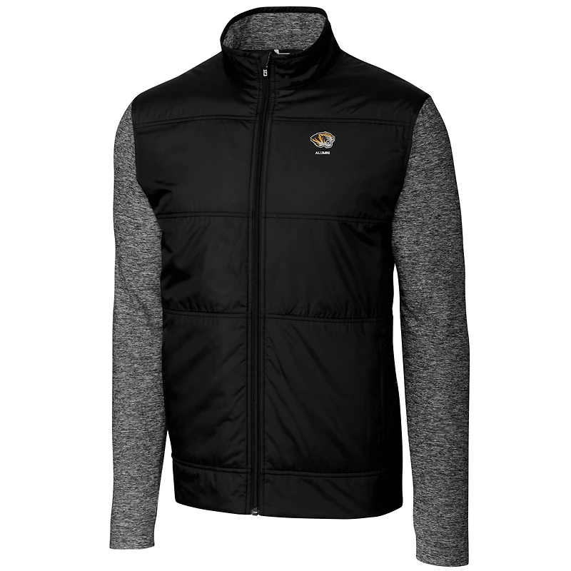 Coupe-vent matelassé hybride Stealth entièrement zippé pour homme, noir, avec logo des anciens Missouri Tigers, Cutter & Buck