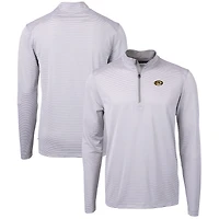 Pull zippé recyclé à micro-rayures et piqué écologique pour homme, couleur gris/blanc, coupe Cutter & Buck, Missouri Tigers, taille grande