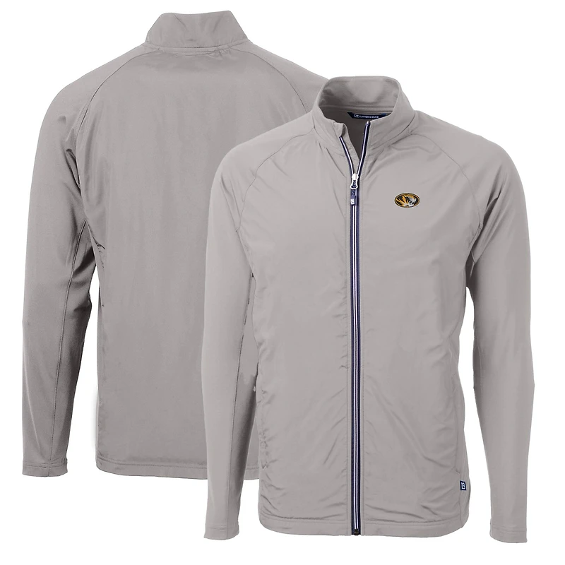 Veste hybride recyclée entièrement zippée Cutter & Buck grise Missouri Tigers pour homme, grande taille, Adapt Eco Knit