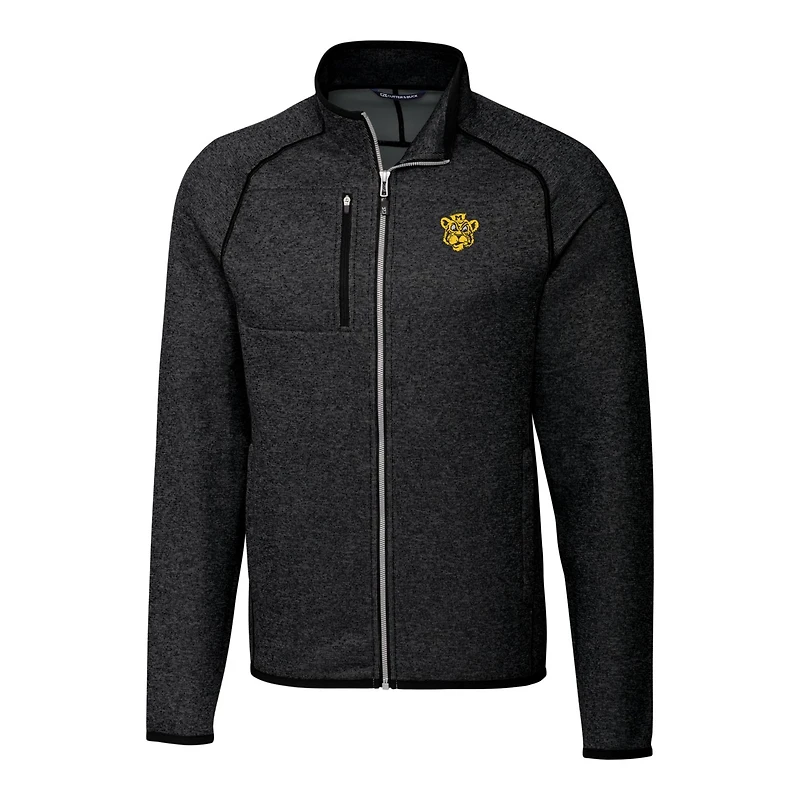 Men's Cutter & Buck Heather Charcoal Missouri Tigers Mainsail Sweater-Knit Big Tall Full-Zip Jacket