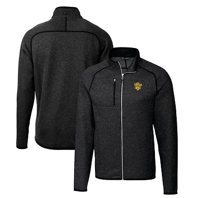 Men's Cutter & Buck Heather Charcoal Missouri Tigers Mainsail Sweater-Knit Big Tall Full-Zip Jacket