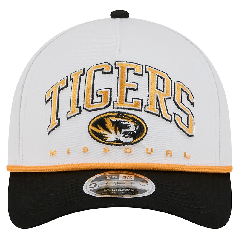 Men's New Era White/Black Missouri Tigers Arch Two-Tone Rope 9FORTY A-Frame M-Crown Adjustable Hat