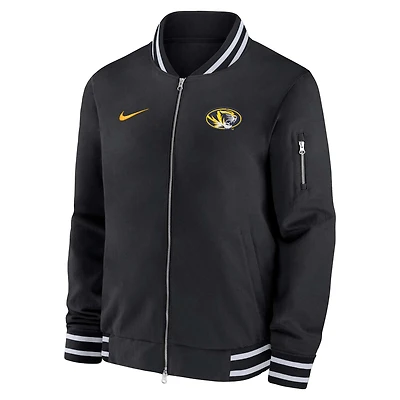 Veste aviateur entièrement zippée Nike noire Missouri Tigers pour homme