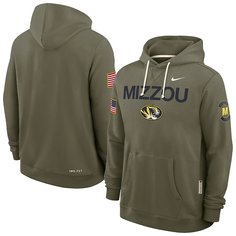 Sweat à capuche Nike Olive Missouri Tigers 2025 Military Appreciation Dri-FIT pour homme
