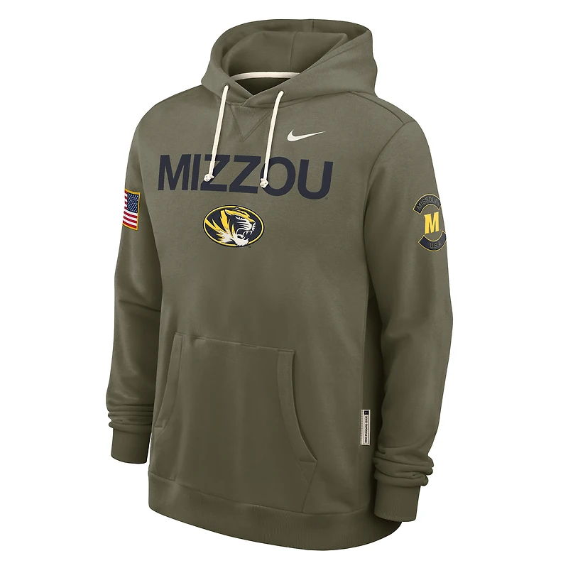 Men's Nike Olive Missouri Tigers 2025 Military Appreciation Dri-FIT Hoodie