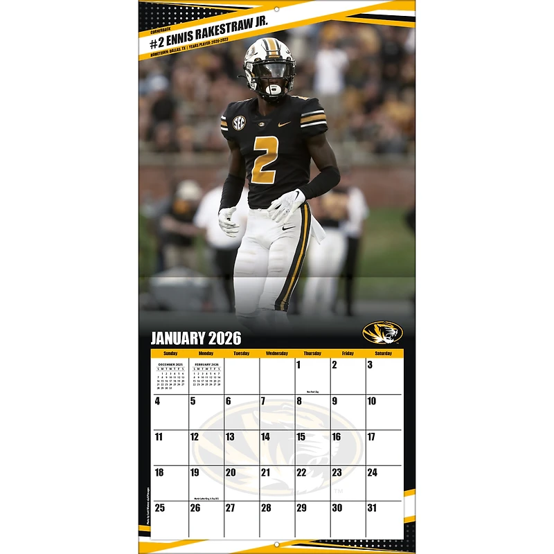 Calendrier mural 2026 des Tigers du Missouri (12 po x 12 po)