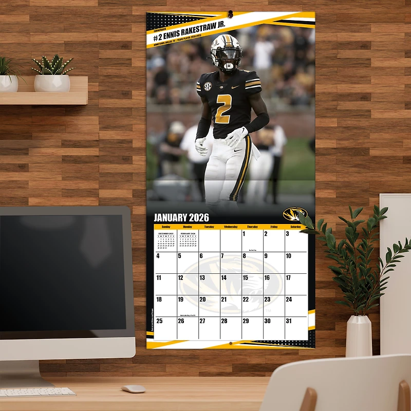 Calendrier mural 2026 des Tigers du Missouri (12 po x 12 po)