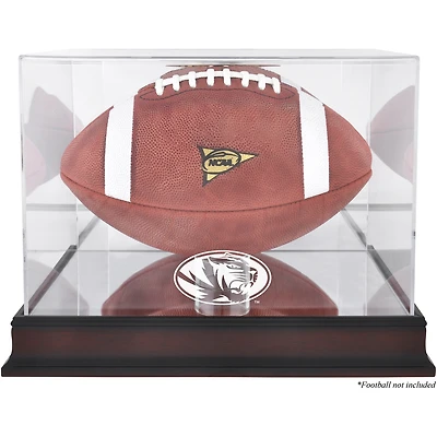 Vitrine de présentation du logo de football des Missouri Tigers avec base en acajou et dos en miroir