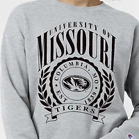 Women's Champion  Heather Gray Missouri Tigers Academic Crest Powerblend Crewneck Sweatshirt
