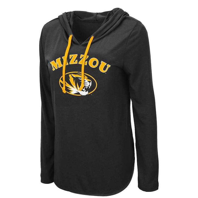 Women's Colosseum Black Missouri Tigers My Lover Lightweight Hooded Long Sleeve T-Shirt