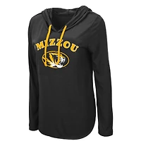 Women's Colosseum Black Missouri Tigers My Lover Lightweight Hooded Long Sleeve T-Shirt