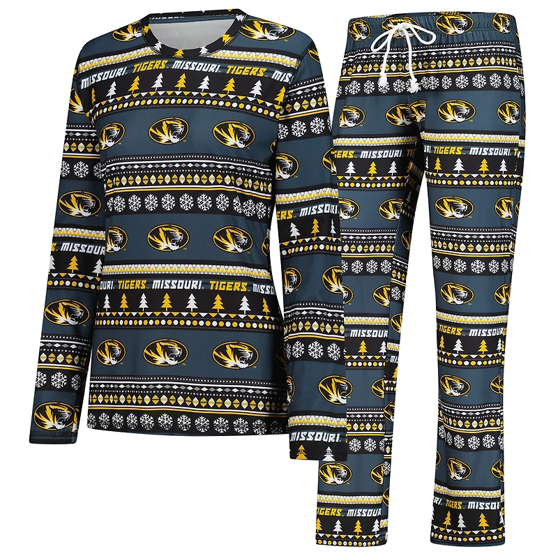 Women's Concepts Sport Black Missouri Tigers Ugly Sweater Holiday Long Sleeve Top & Pants Sleep Set