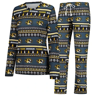 Women's Concepts Sport Black Missouri Tigers Ugly Sweater Holiday Long Sleeve Top & Pants Sleep Set