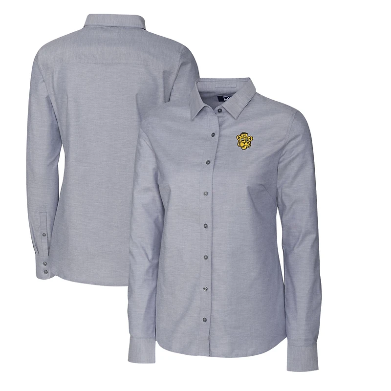 Chemise boutonnée à manches longues en tissu Oxford extensible pour femme, couleur charbon, des Missouri Tigers, Cutter & Buck