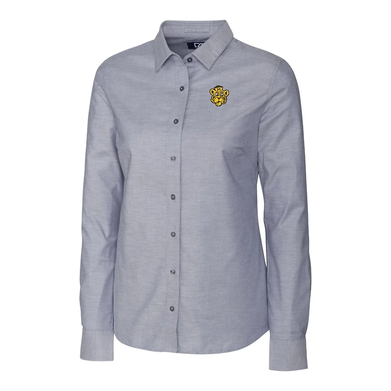 Women's Cutter & Buck Charcoal Missouri Tigers Oxford Stretch Long Sleeve Button-Up Shirt