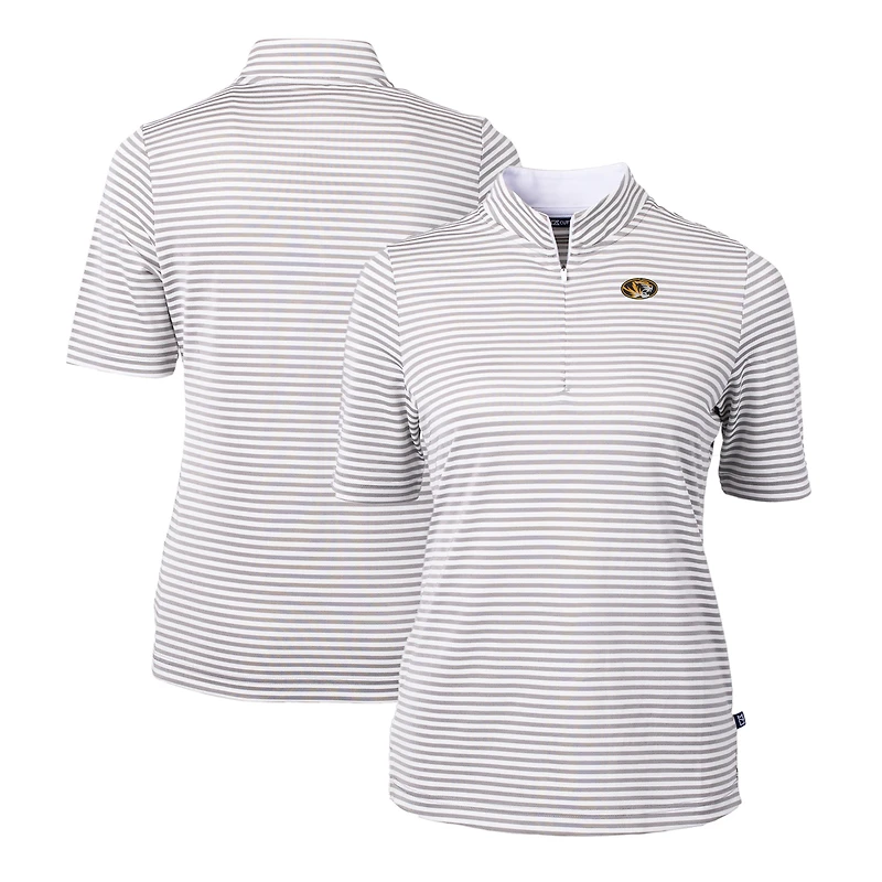Women's Cutter & Buck  Gray Missouri Tigers DryTec Virtue Eco Pique Stripe Recycled Polo