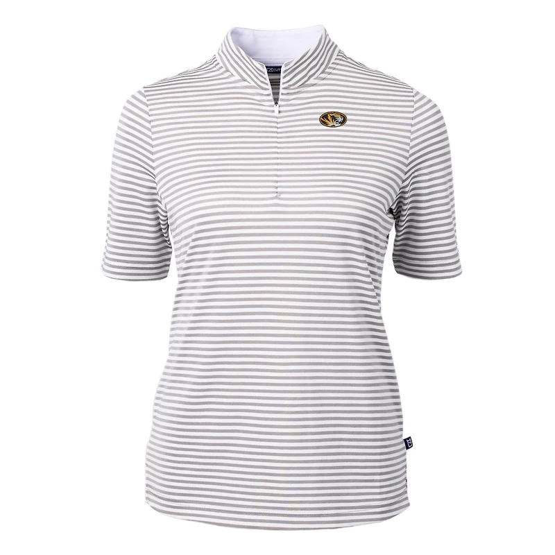Women's Cutter & Buck  Gray Missouri Tigers DryTec Virtue Eco Pique Stripe Recycled Polo