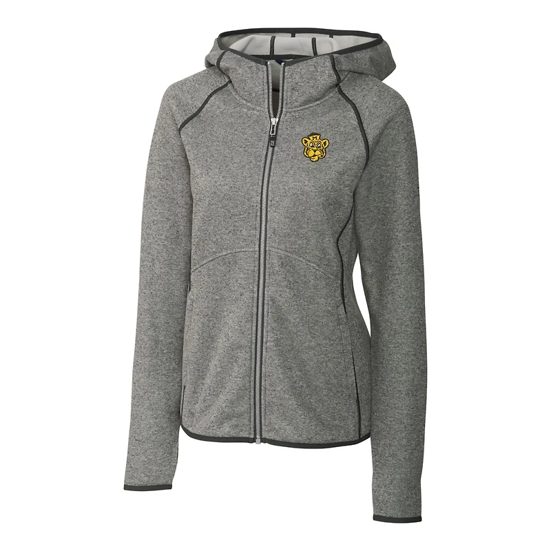 Sweat à capuche zippé en tricot Mainsail pour femme, gris chiné, Cutter & Buck, Missouri Tigers
