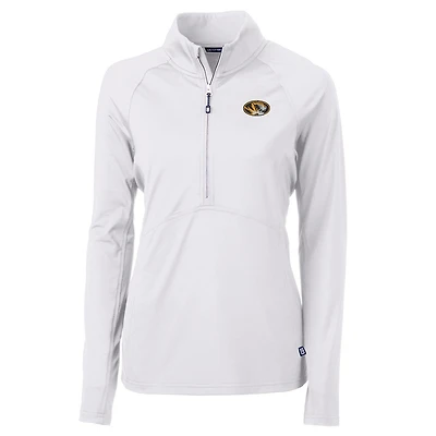 Veste demi-zip en tricot écologique Adapt Cutter & Buck blanche pour femme des Missouri Tigers