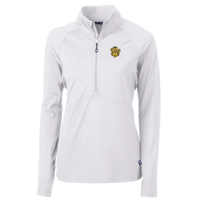 Pull à demi-zip Cutter & Buck White Missouri Tigers Adapt Eco Knit Stretch Recycled pour femme