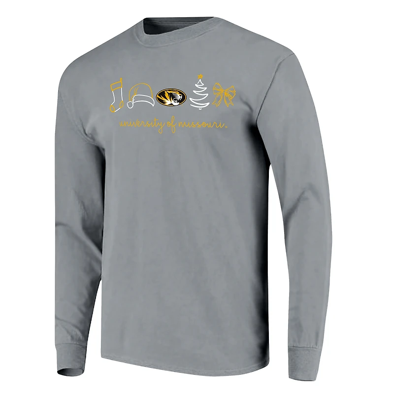 T-shirt à manches longues pour femmes Missouri Tigers, gris, motif Noël, couleurs confortables