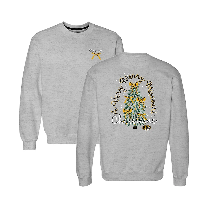 Women's  Heather Gray Missouri Tigers Classic Merry Christmas Tree Crewneck Sweatshirt