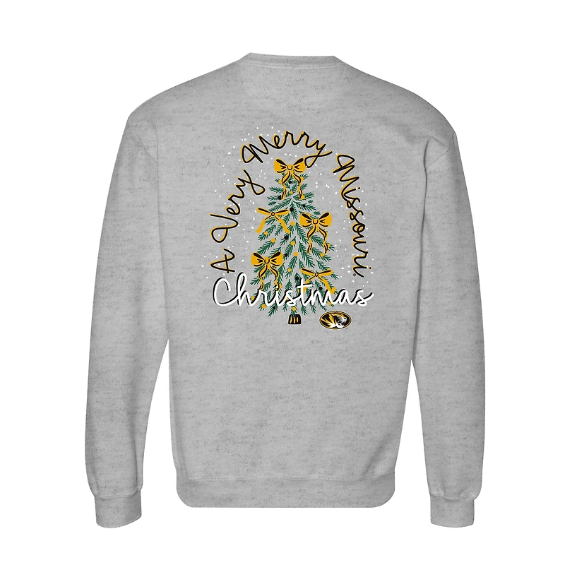 Women's  Heather Gray Missouri Tigers Classic Merry Christmas Tree Crewneck Sweatshirt