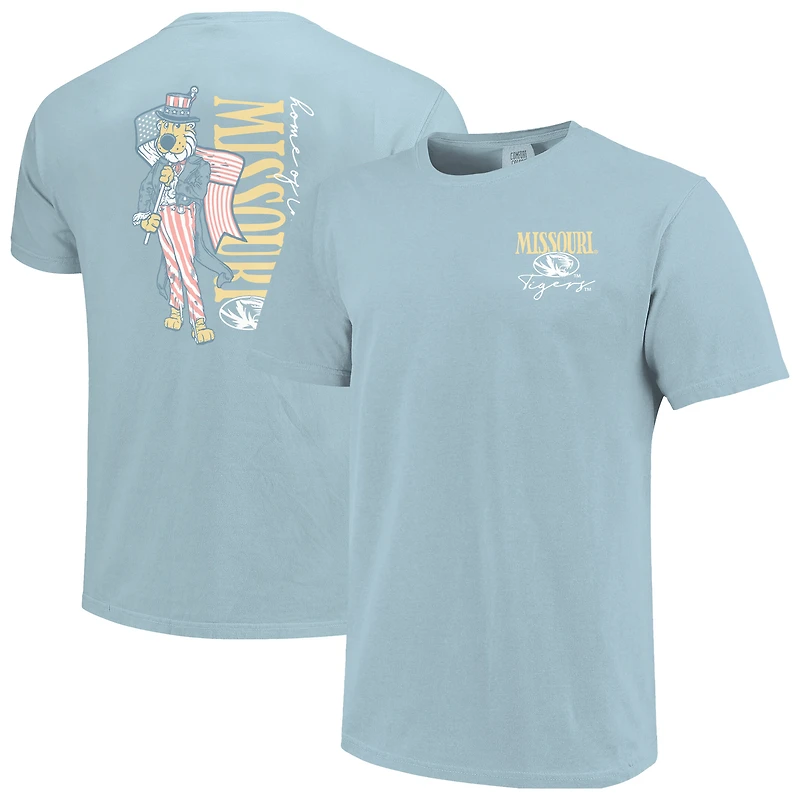 T-shirt pour femme Missouri Tigers bleu clair, mascotte américaine, couleurs confortables