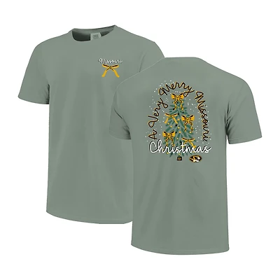 Women's  Light Green Missouri Tigers Christmas Tree Comfort Colors T-Shirt