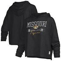 T-shirt à capuche noir Pressbox Missouri Tigers Castillo Slub pour femme, manches longues, taille basse.