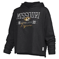 Women's Pressbox  Black Missouri Tigers Castillo Slub Waist Length Long Sleeve Hooded T-Shirt