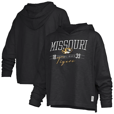 Women's Pressbox  Black Missouri Tigers Castillo Slub Waist Length Long Sleeve Hooded T-Shirt