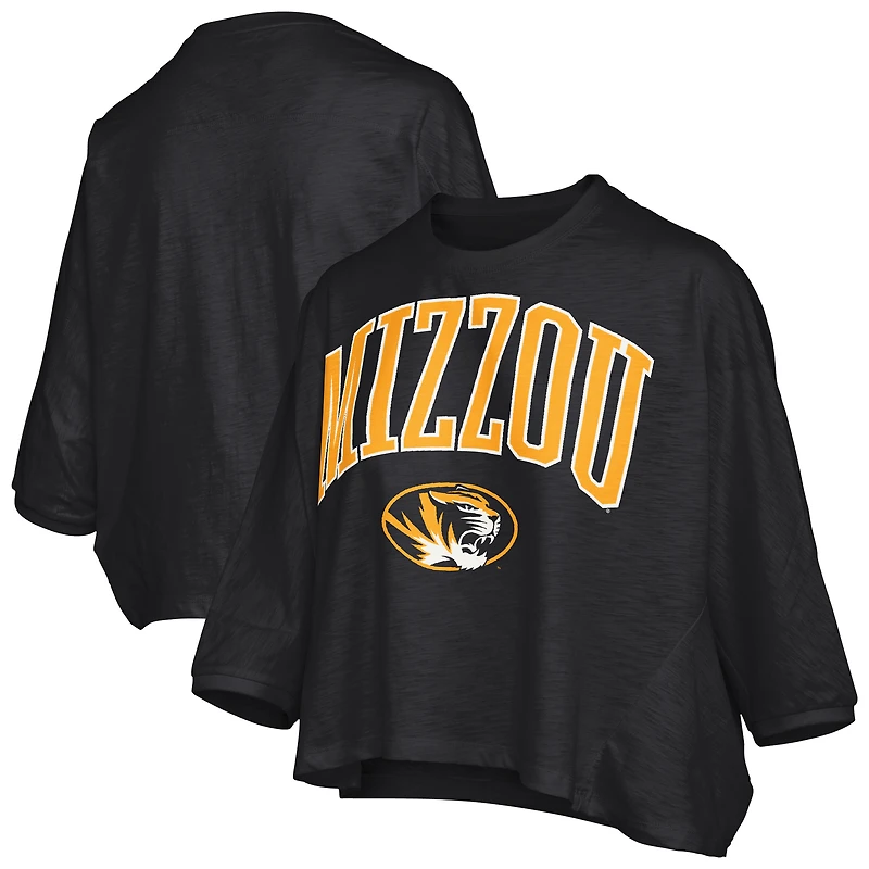 Women's Pressbox  Black Missouri Tigers Midi Arch Over Logo Oversized T-Shirt