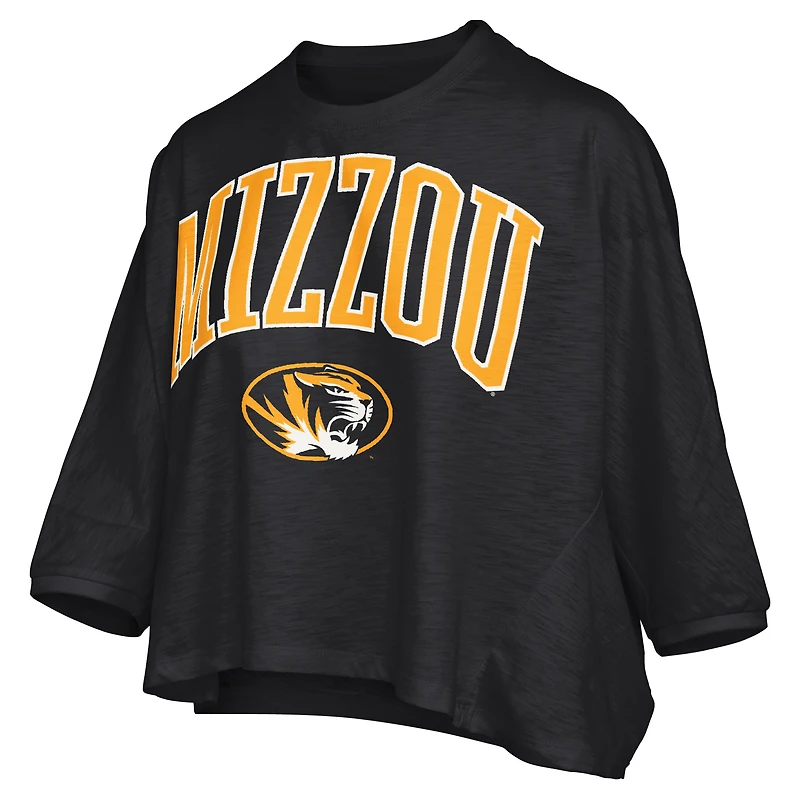 Women's Pressbox  Black Missouri Tigers Midi Arch Over Logo Oversized T-Shirt