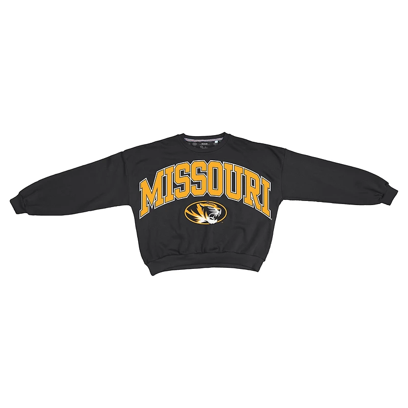 Women's Pressbox Black Missouri Tigers Oversized Janice Waist-Length Sweatshirt