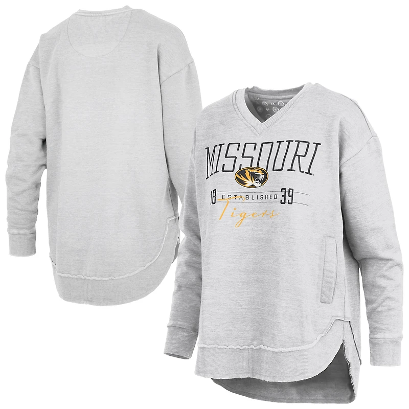 Women's Pressbox Heather Gray Missouri Tigers Marcus East Hall Poncho V-Neck Sweatshirt