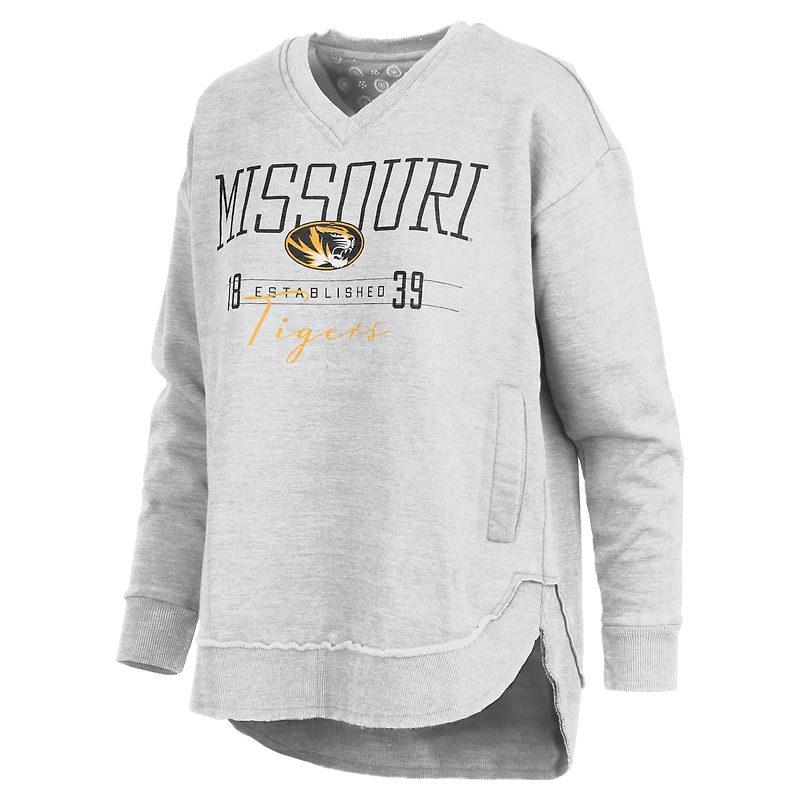 Women's Pressbox Heather Gray Missouri Tigers Marcus East Hall Poncho V-Neck Sweatshirt