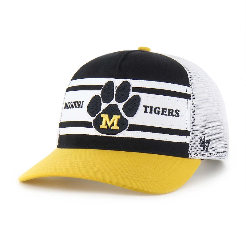 Casquette de camionneur ajustable Super Stripe Hitch noire/dorée pour jeunes des Missouri Tigers '47