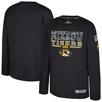 T-shirt à manches longues Oorah d'appréciation militaire OHT Youth Colosseum Heather Black Missouri Tigers