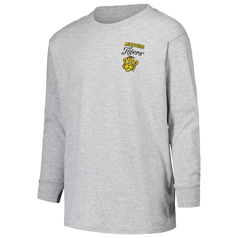 T-shirt gris à manches longues avec script rétro des Missouri Tigers pour jeunes