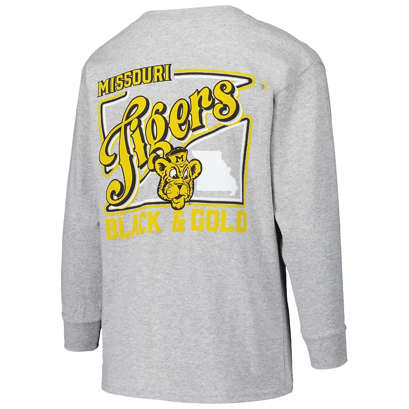 T-shirt gris à manches longues avec script rétro des Missouri Tigers pour jeunes