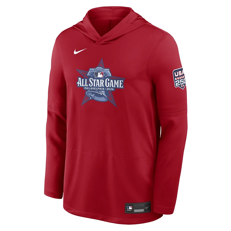 Men's Nike Red 2026 MLB All-Star Game Authentic Collection Dri-FIT Long Sleeve Hooded T-Shirt