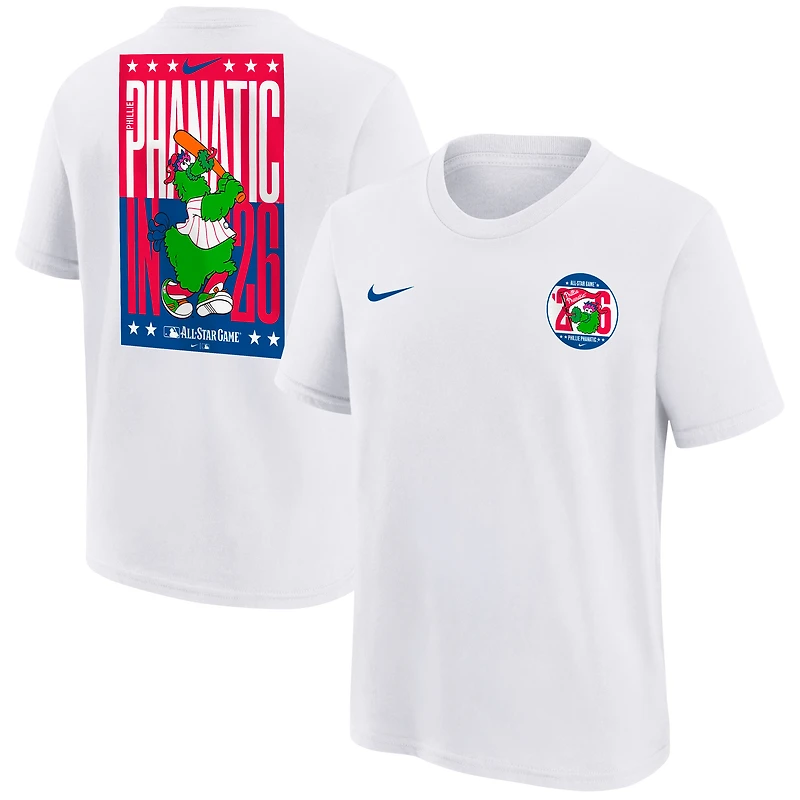 T-shirt Nike blanc pour enfant, édition spéciale MLB All-Star Game 2026, Phillie Phanatic