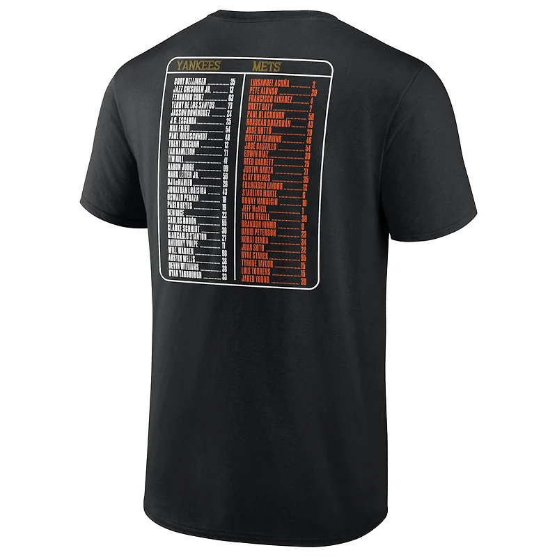 Men's Fanatics Black New York Yankees vs. Mets 2025 Subway Series Roster T-Shirt