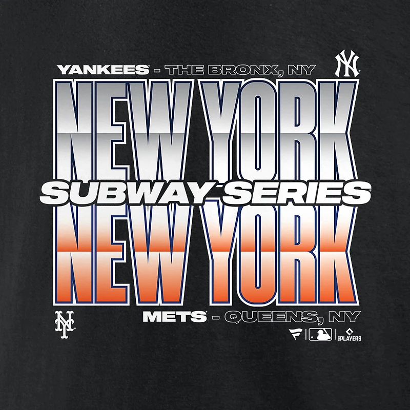 Men's Fanatics Black New York Yankees vs. Mets 2025 Subway Series Roster T-Shirt