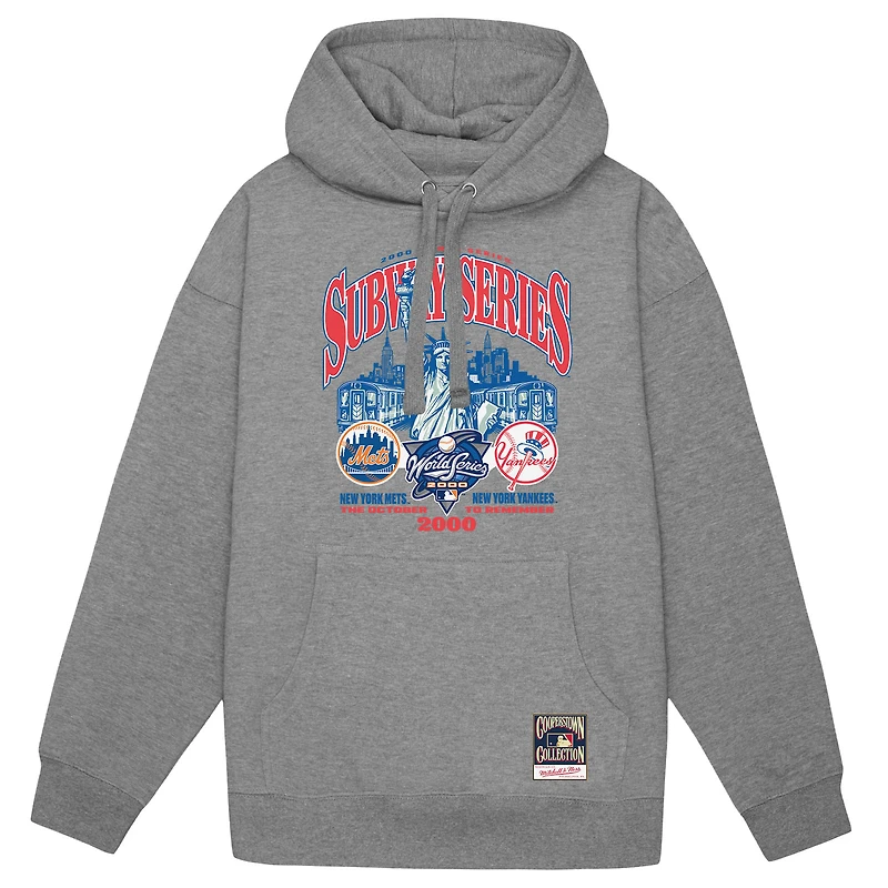 Men's Mitchell & Ness Heather Gray New York Yankees vs. Mets 2000 World Series Pullover Hoodie