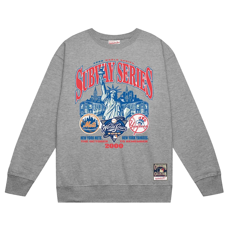 Men's Mitchell & Ness Heather Gray New York Yankees vs. Mets 2000 World Series Pullover Sweatshirt