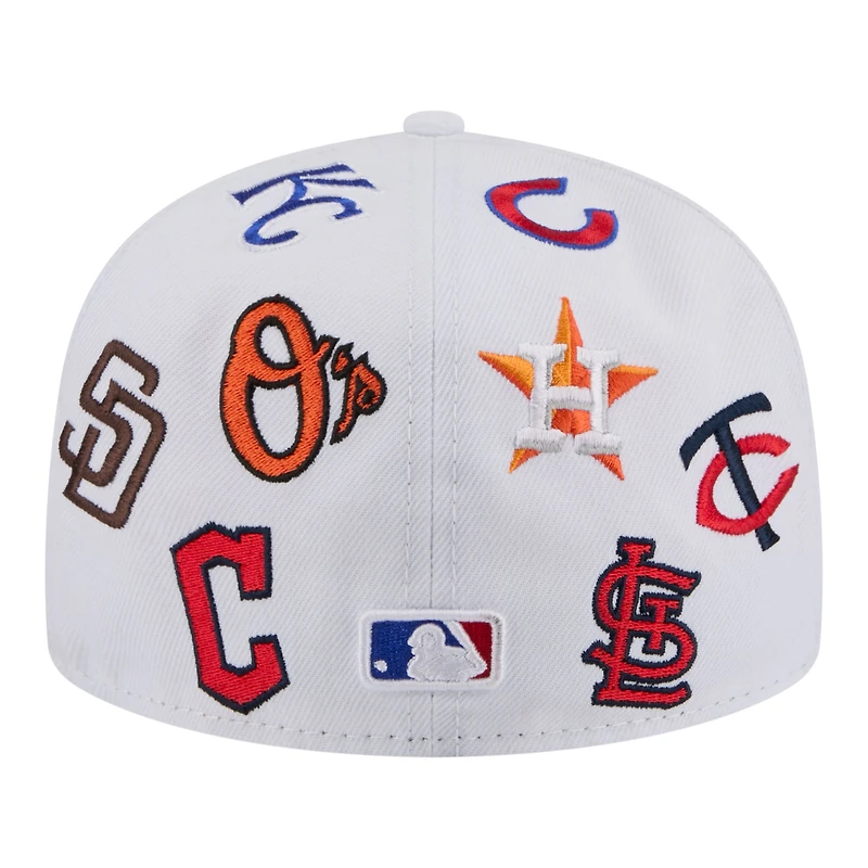 Men's New Era White MLB All-Over Logos 59FIFTY Fitted Hat